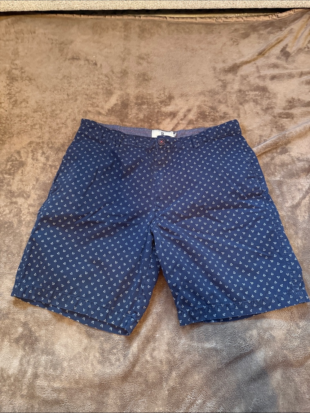 Men's Navy Anchor Print Cotton Shorts